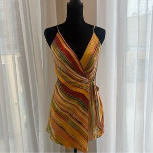 Sunset Stripe Romper with Side Tie, Luxxel (Pink, Yellow, Red, Blue)